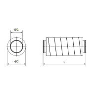 Rohrschalld&auml;mpfer aus verzinktem Stahlblech, mit Dichtung, &Oslash; 125 mm, D&auml;mmung 50 mm, 1 m (L), f&uuml;r L&uuml;ftungsrohr