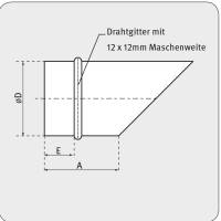 Ausblasstutzen 45&deg; aus verzinktem Stahlblech, mit Gitter, &Oslash; 100 mm, f&uuml;r L&uuml;ftungsrohr