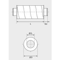 Telefonieschalld&auml;mpfer aus Aluminium, ohne Dichtung, &Oslash; 100 mm, D&auml;mmung 50 mm, 1 m (L), f&uuml;r Wickelfalzrohr