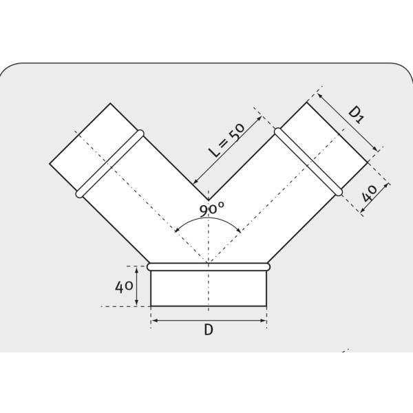 Hosenst&uuml;ck aus verzinktem Stahlblech (Y-St&uuml;ck), &Oslash; 250 mm auf 200 mm, f&uuml;r L&uuml;ftungsrohr