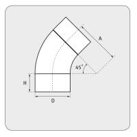 Bogen 45 &deg; aus verzinktem Stahlblech, mit Dichtung, &Oslash; 100 mm