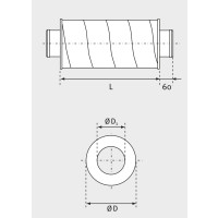 Telefonieschalld&auml;mpfer aus Aluminium, ohne Dichtung, &Oslash; 355 mm, D&auml;mmung 50 mm, 1 m (L), f&uuml;r Wickelfalzrohr