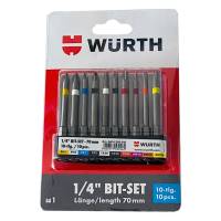 W&uuml;rth 1/4 Zoll Bit Sortiment 10-teilig; Bit Set; 70mm; G&uuml;rtelclip