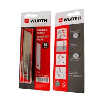 W&uuml;rth Set Cutter Messer 10x Abbrechklinge 18mm eisgeh&auml;rtete Klinge + Zollstock