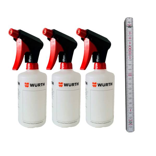 W&uuml;rth Set Spr&uuml;hger&auml;t 3 x 500ml leere, unbef&uuml;llte Spr&uuml;hflasche mit Skalierung + Zollstock