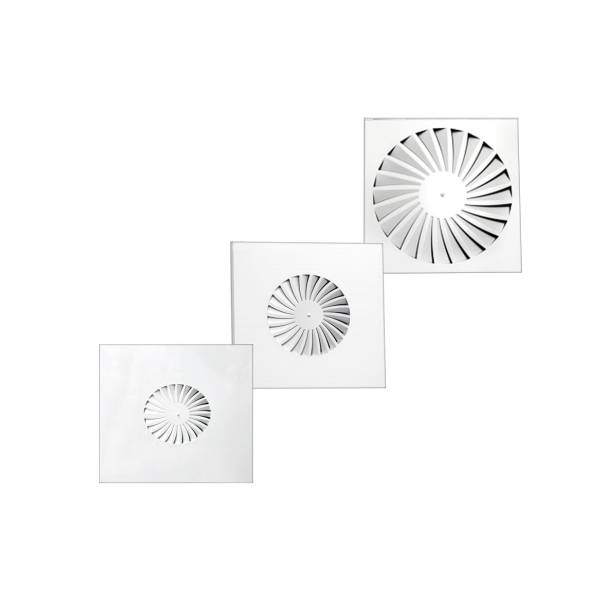 Drallauslass RAL 9016 eckig Deckendurchlass Ø300-500 auf 600x600mm Platte