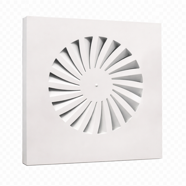 Drallauslass RAL 9016 eckig Deckendurchlass Ø300-500 auf 600x600mm Platte