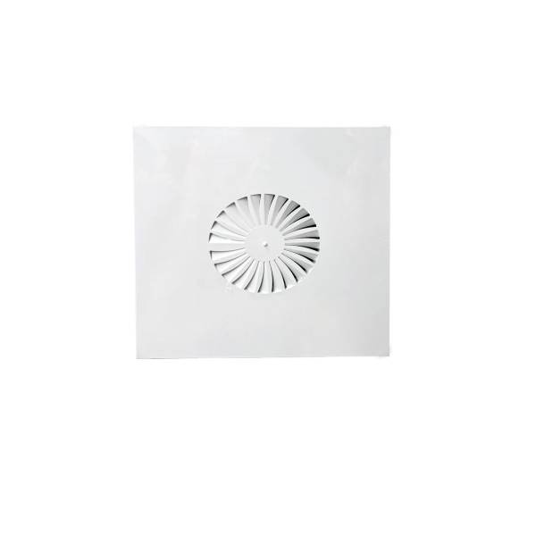 Drallauslass RAL 9016 eckig Deckendurchlass Ø300 auf 600x600mm Platte
