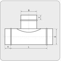 T-St&uuml;ck 90&deg; aus verzinktem Stahlblech, mit Dichtung, &Oslash; 250 mm, mit reduziertem Abgang &Oslash; 160 mm, f&uuml;r L&uuml;ftungrohr